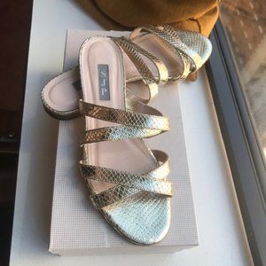 SJP Gold Excursion Snake Embossed Sandal Slides